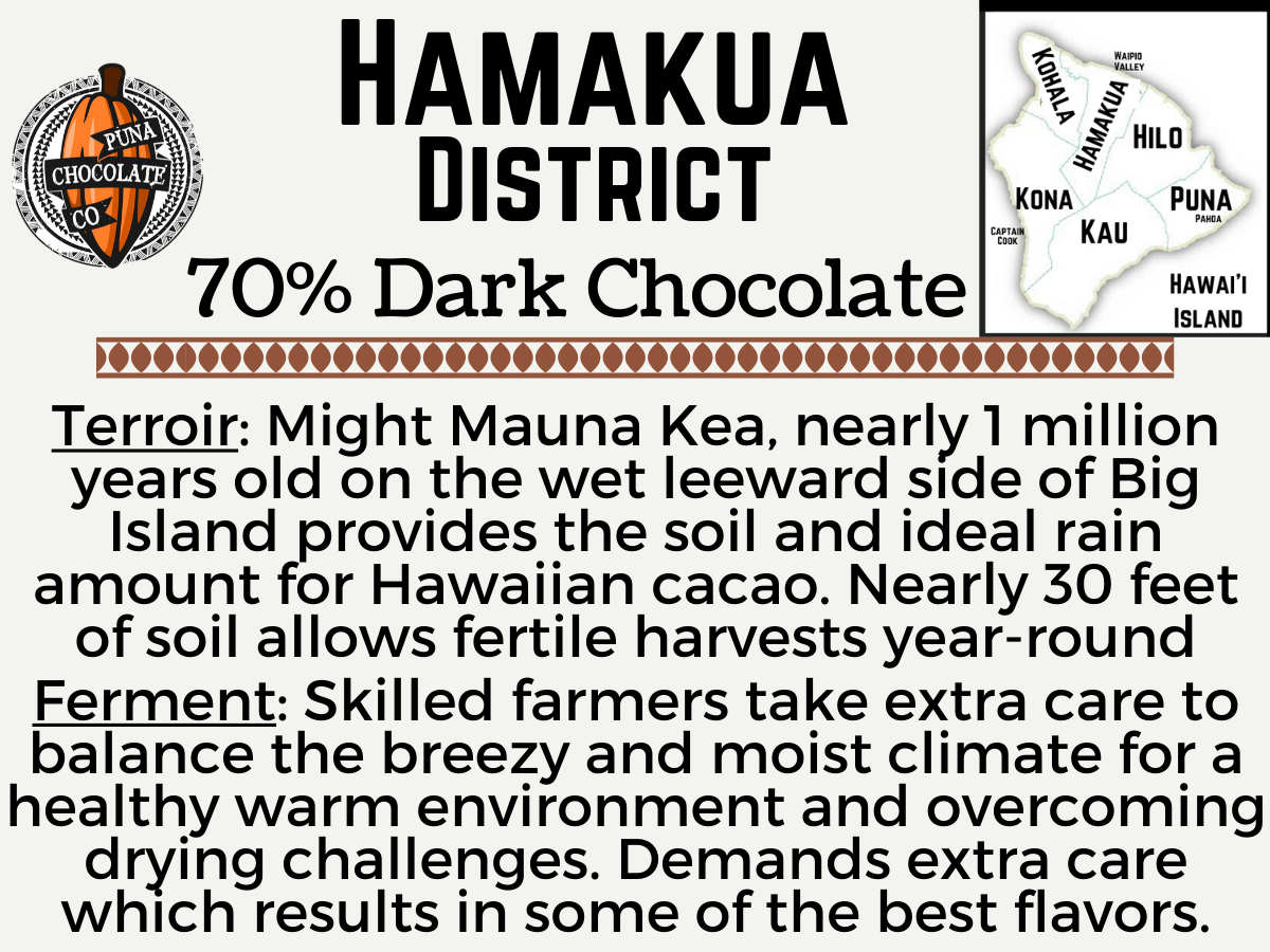 Hamakua 70% Dark Chocolate Bar - Single District 2 Ingredients