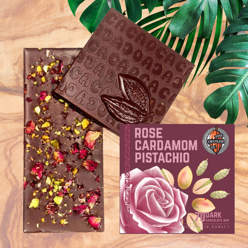 Rose Cardamom Pistachio - 70% Dark Chocolate Bar