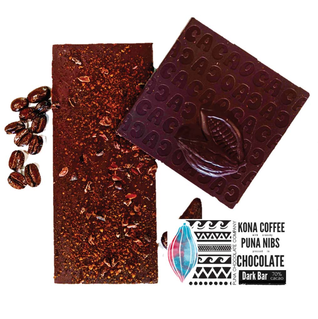 Kona Coffee & Puna Nibs - 70% Dark Chocolate Bar