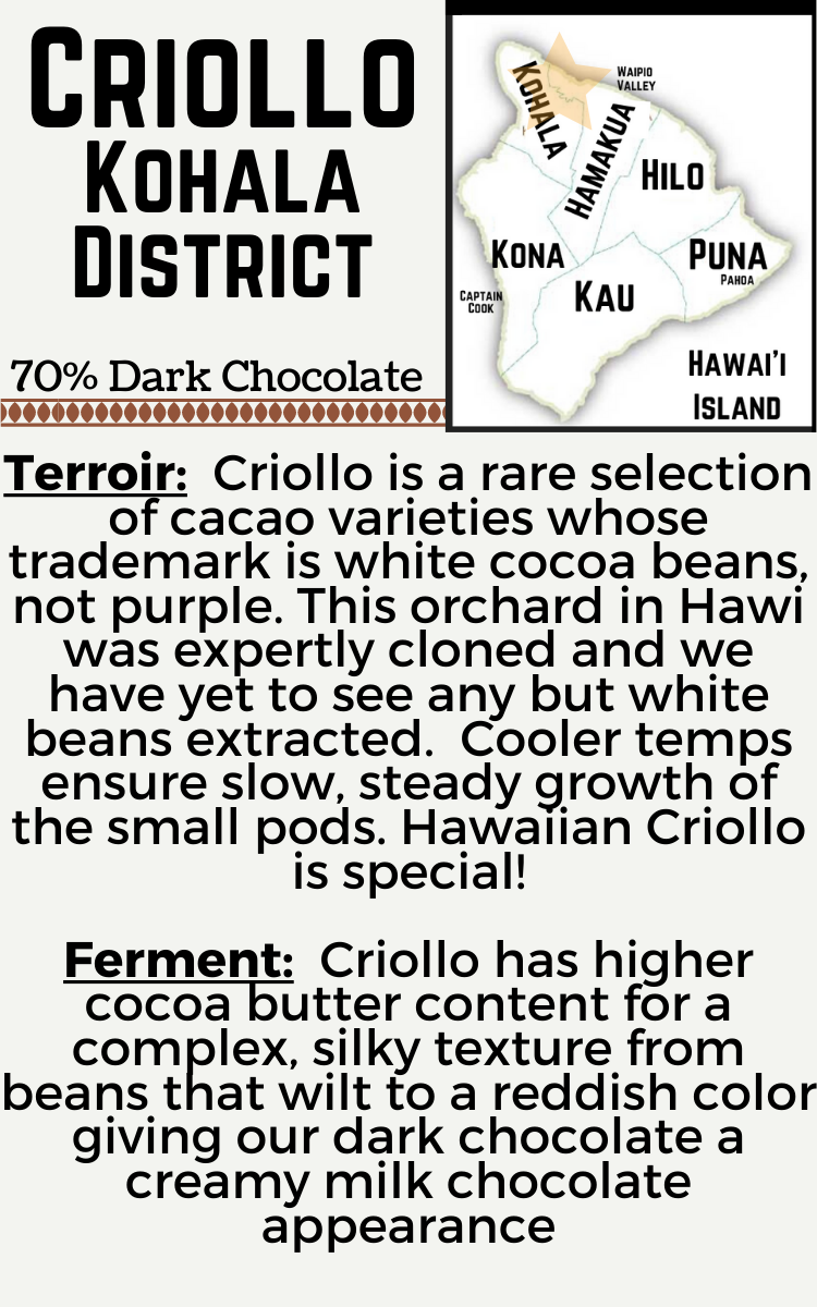 Criollo Kohala - 70% Dark Chocolate Bar - Single District