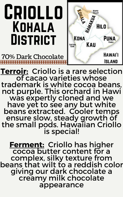 Criollo Kohala - 70% Dark Chocolate Bar - Single District
